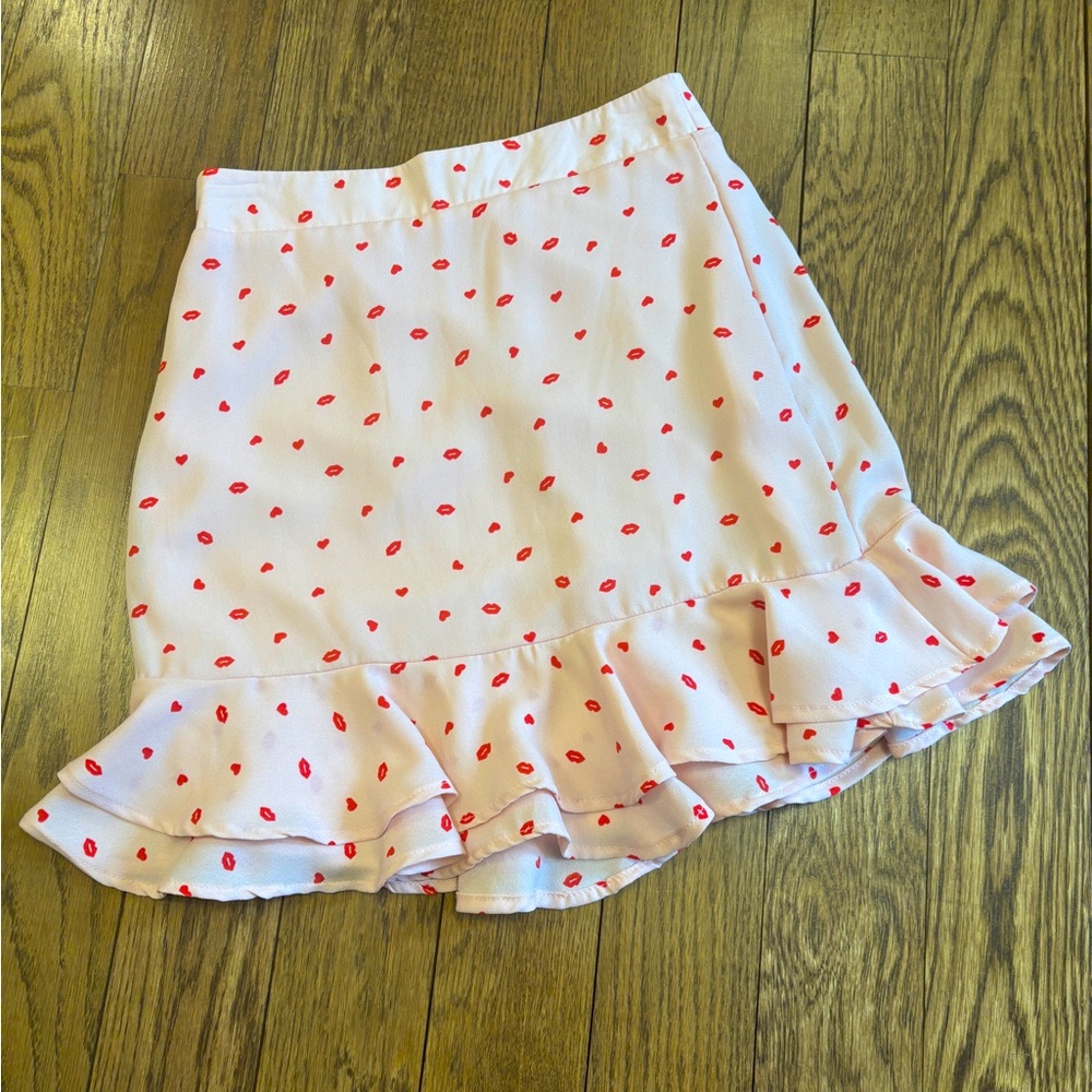 Altar’s State pink skirt with lips and hearts